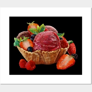 Ice cream with berries Posters and Art